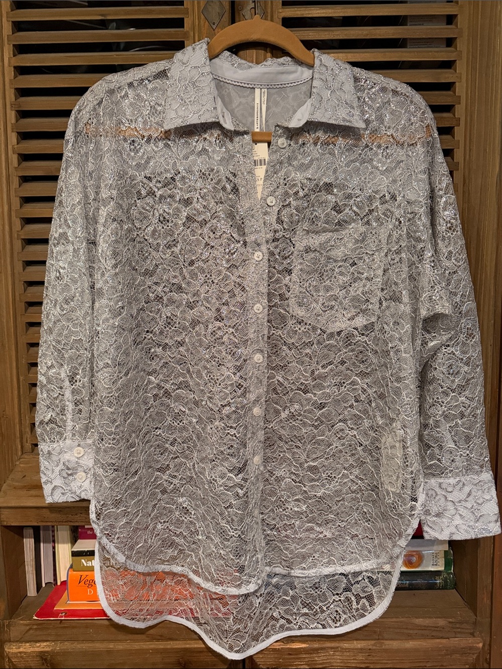 Anthropologie Ivory Floral Lace Button-Down Blouse